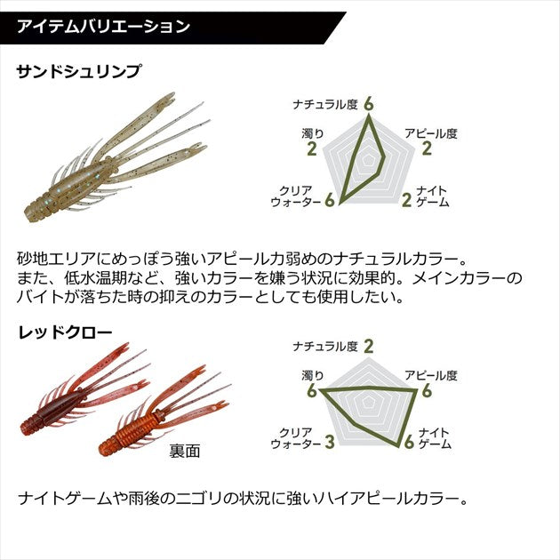 Daiwa Worm Silver Wolf Urban Shrimp 2.8inch Green Pumpkin Orange