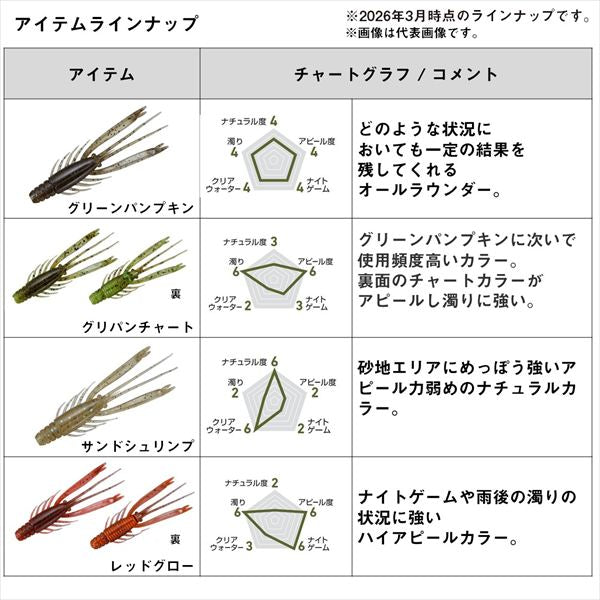 Daiwa Worm Silver Wolf Urban Shrimp 2.8inch Green Pumpkin Glow Gold