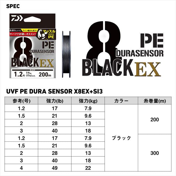 Daiwa PE Line UVF PE Dura Sensor X8EX+Si3 Black #2-200m