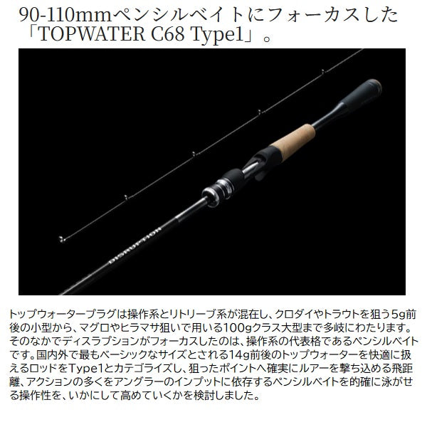 Shimano Bass Rod 25 Disruption Top water C68-TYPE1 (Baitcasting 2 piece /Grip joint)