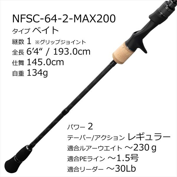 Abu Garcia Offshore Rod North Field NFSC-64-2-Max 200 (Baitcasting 2 Piece Grip Joint)