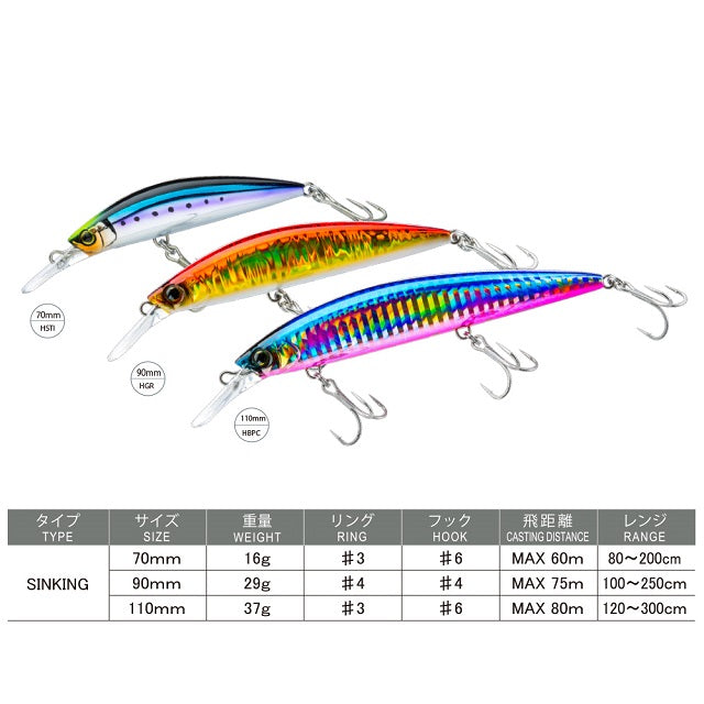 Duel Seabass Lure Hardcore Heavy Minnow (S) 70mm Pearl Chart