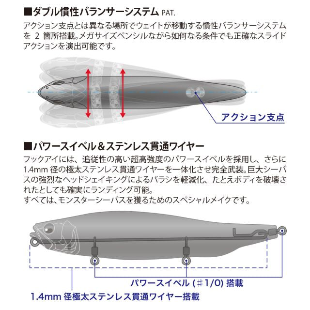 Megabass Seabass Lure Megadog Japanese silver and silver conoshiro indicator