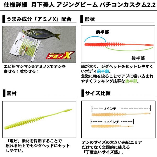 Daiwa Worm Gekkabijin Ajing Beam Batikon Custom 2.2inch Glow Lemon