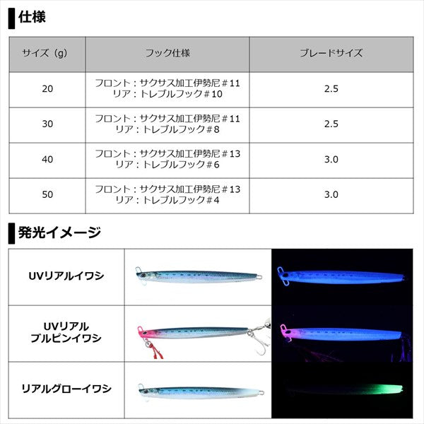 Daiwa Samurai Jig Abarenbo Samurai 20g Real Glow Sardine