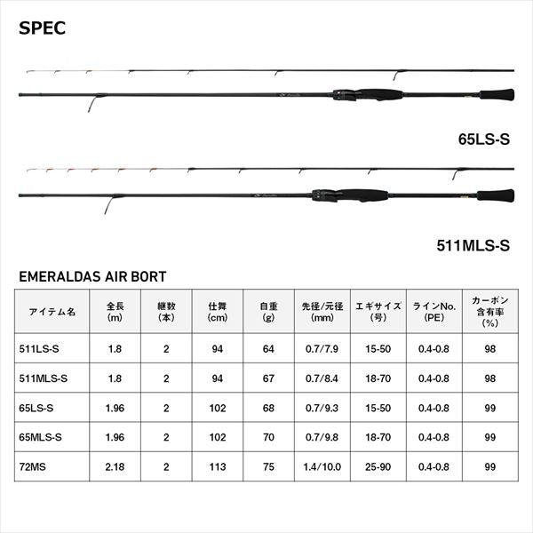 Daiwa Eging Rod Emeraldas Air Boat 511LS-S/K (Spinning 2 Piece)