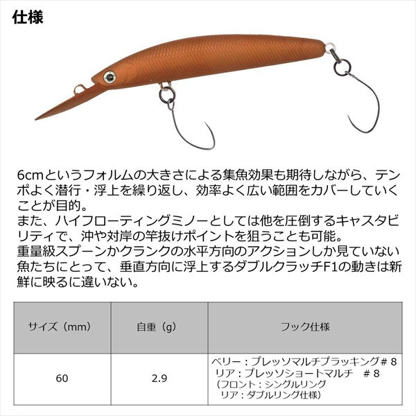 Daiwa Trout Plug Plosso Double Clutch 60F1 tuned by HMKL Pink Yamame trout Chart Berry