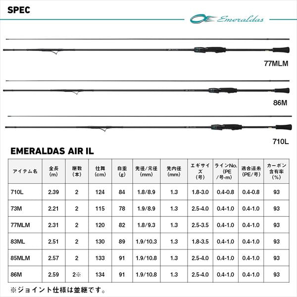 Daiwa Eging Rod Emeraldas Air IL 77MLM/J (Interline 2 piece)