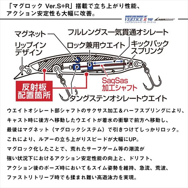 Daiwa Seabass Lure Shoreline Shiner-Z Vertis R 98F-LI LI Chart Head Mojito