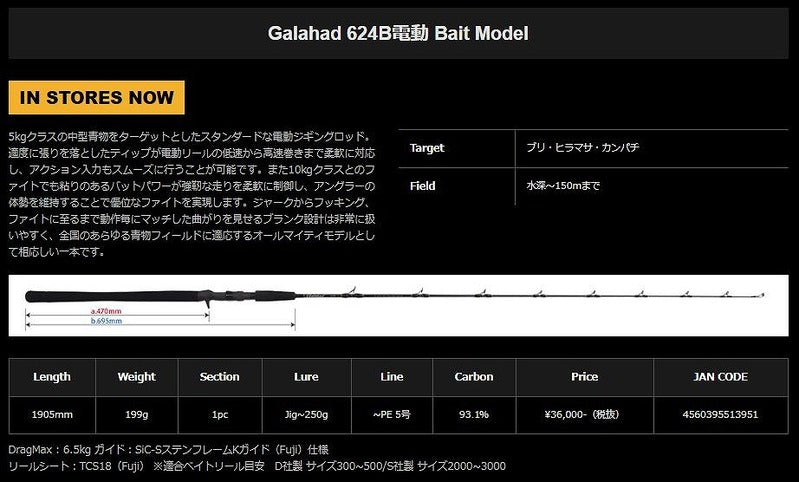 Yamaga Blanks Offshore Rod Galahad 624B Electric Bait Model (Baitcasting 1 Piece)