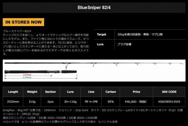 Yamaga Blanks Blue Sniper 82/4 (Spinning 2 Piece)