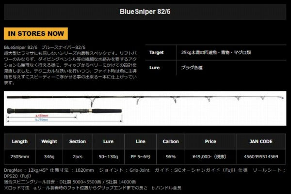 Yamaga Blanks Blue Sniper 82/6 (Spinning 2 Piece)