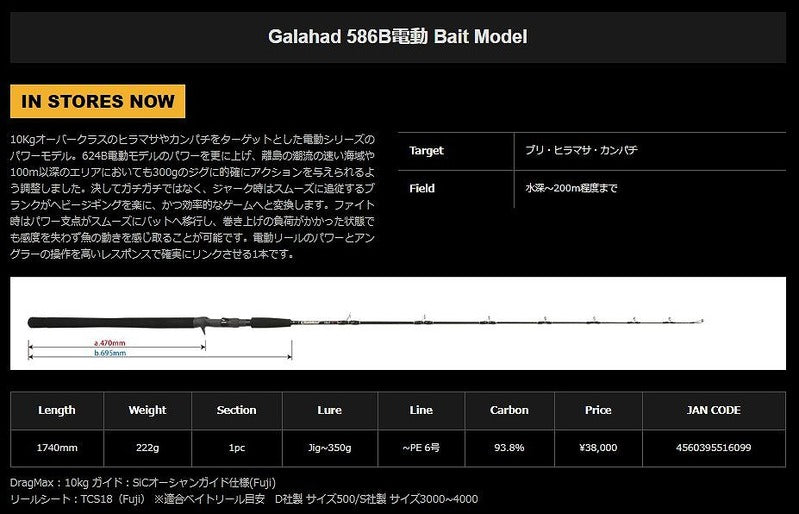 Yamaga Blanks Galahad 586B Electric Bait Model (Baitcasting 1 Piece)