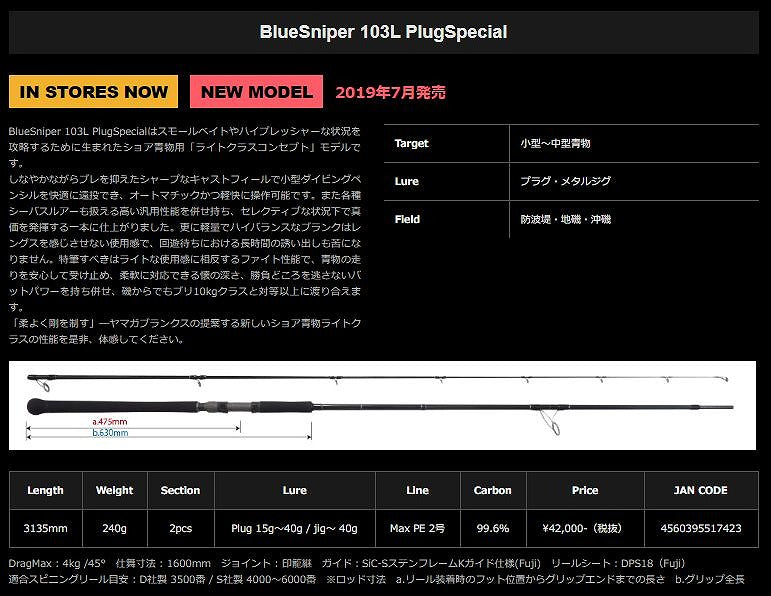 Yamaga Blanks Blue Sniper 103L Plug Special (Spinning 2 Piece)