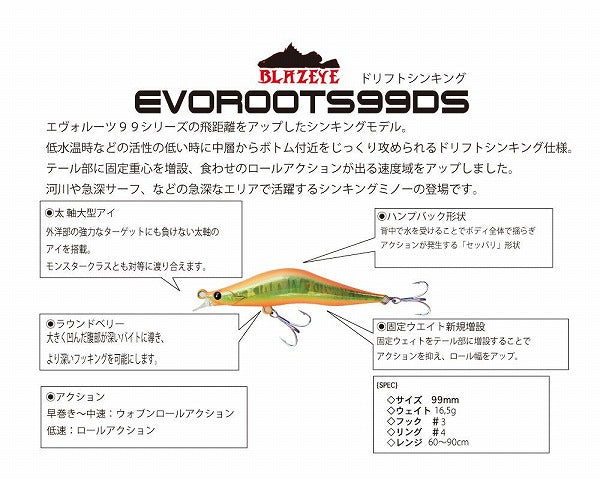 Blaze eye Seabass Lure Evoroots 99DS #16 Melaneum Black