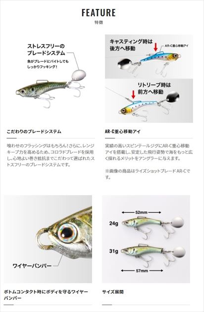 Shimano Soare Rise Shot Blade 24g AR-C JJ-224U Bait Fish Edition 001 Kyorin Aji